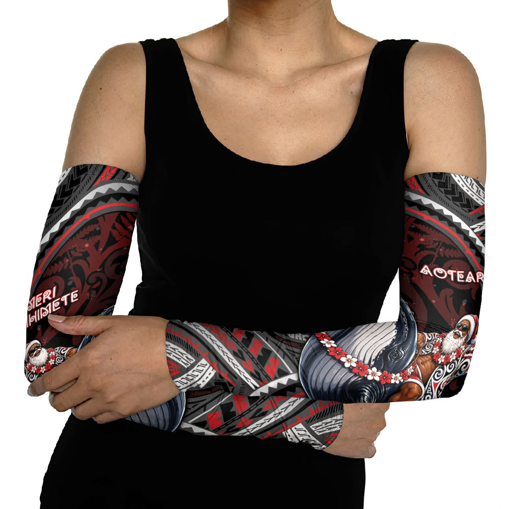 Aotearoa Christmas Arm Sleeves Santa Riding Humpback Whale Maori Koru
