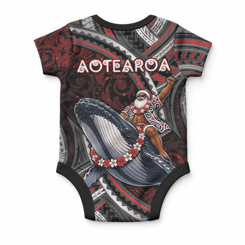 Aotearoa Christmas Baby Onesie Santa Riding Humpback Whale Maori Koru