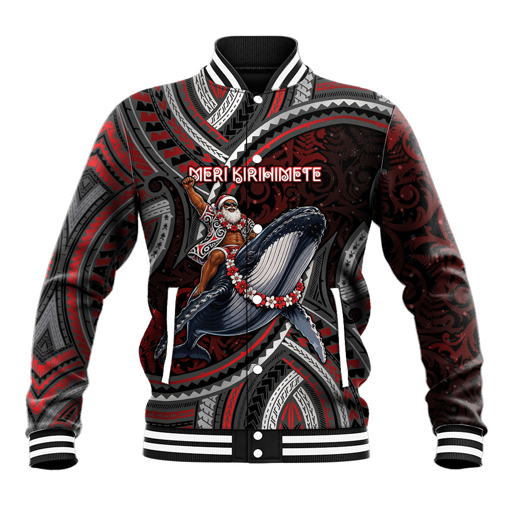 Aotearoa Christmas Baseball Jacket Santa Riding Humpback Whale Maori Koru