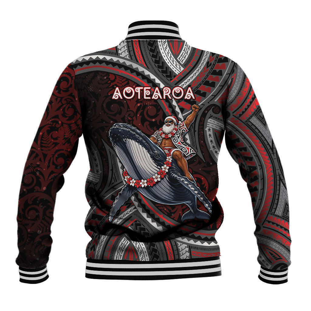 Aotearoa Christmas Baseball Jacket Santa Riding Humpback Whale Maori Koru