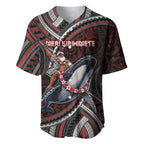 Aotearoa Christmas Baseball Jersey Santa Riding Humpback Whale Maori Koru