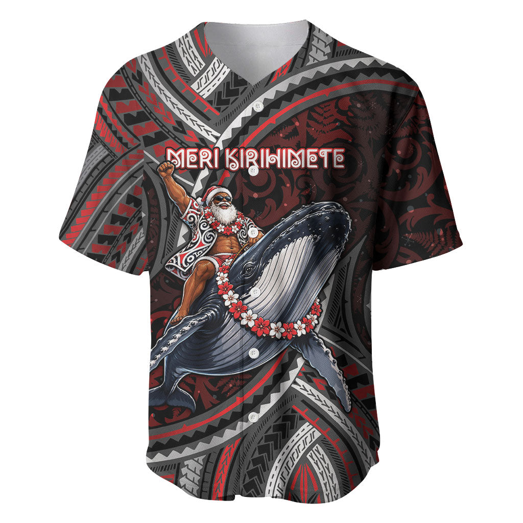 Aotearoa Christmas Baseball Jersey Santa Riding Humpback Whale Maori Koru