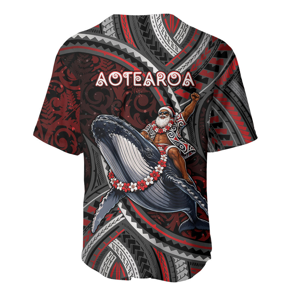 Aotearoa Christmas Baseball Jersey Santa Riding Humpback Whale Maori Koru