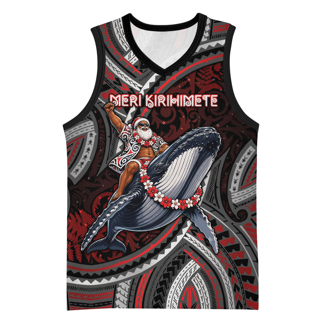Aotearoa Christmas Basketball Jersey Santa Riding Humpback Whale Maori Koru