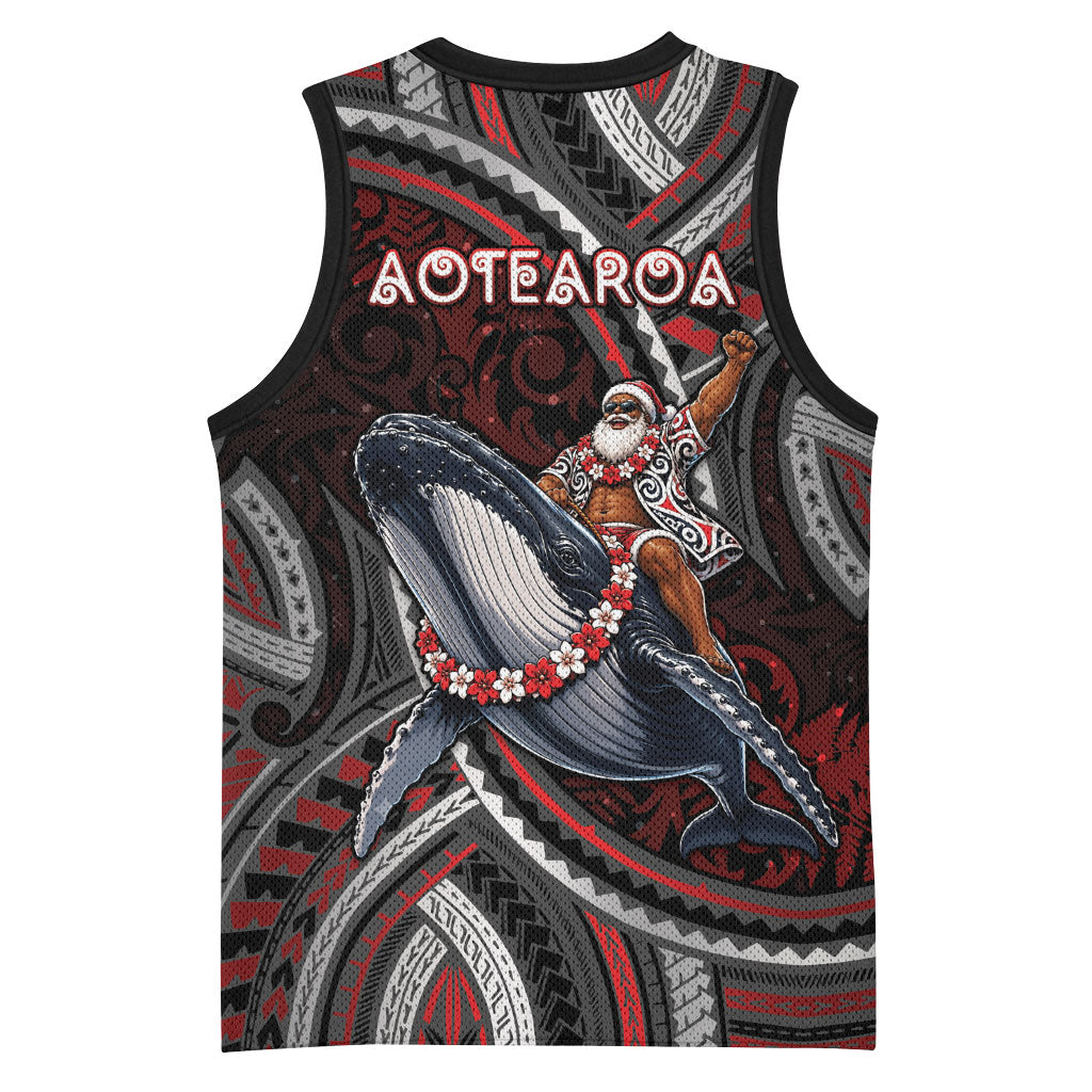 Aotearoa Christmas Basketball Jersey Santa Riding Humpback Whale Maori Koru
