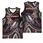 Aotearoa Christmas Basketball Jersey Santa Riding Humpback Whale Maori Koru