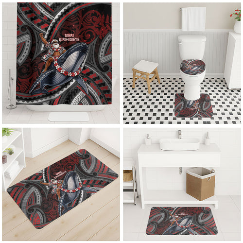 Aotearoa Christmas Bathroom Set Santa Riding Humpback Whale Maori Koru
