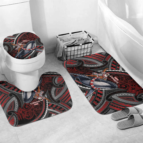 Aotearoa Christmas Bathroom Set Santa Riding Humpback Whale Maori Koru