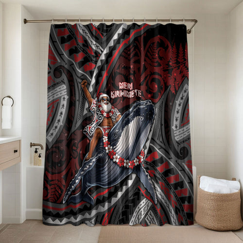 Aotearoa Christmas Bathroom Set Santa Riding Humpback Whale Maori Koru