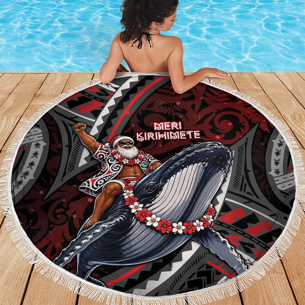 Aotearoa Christmas Beach Blanket Santa Riding Humpback Whale Maori Koru