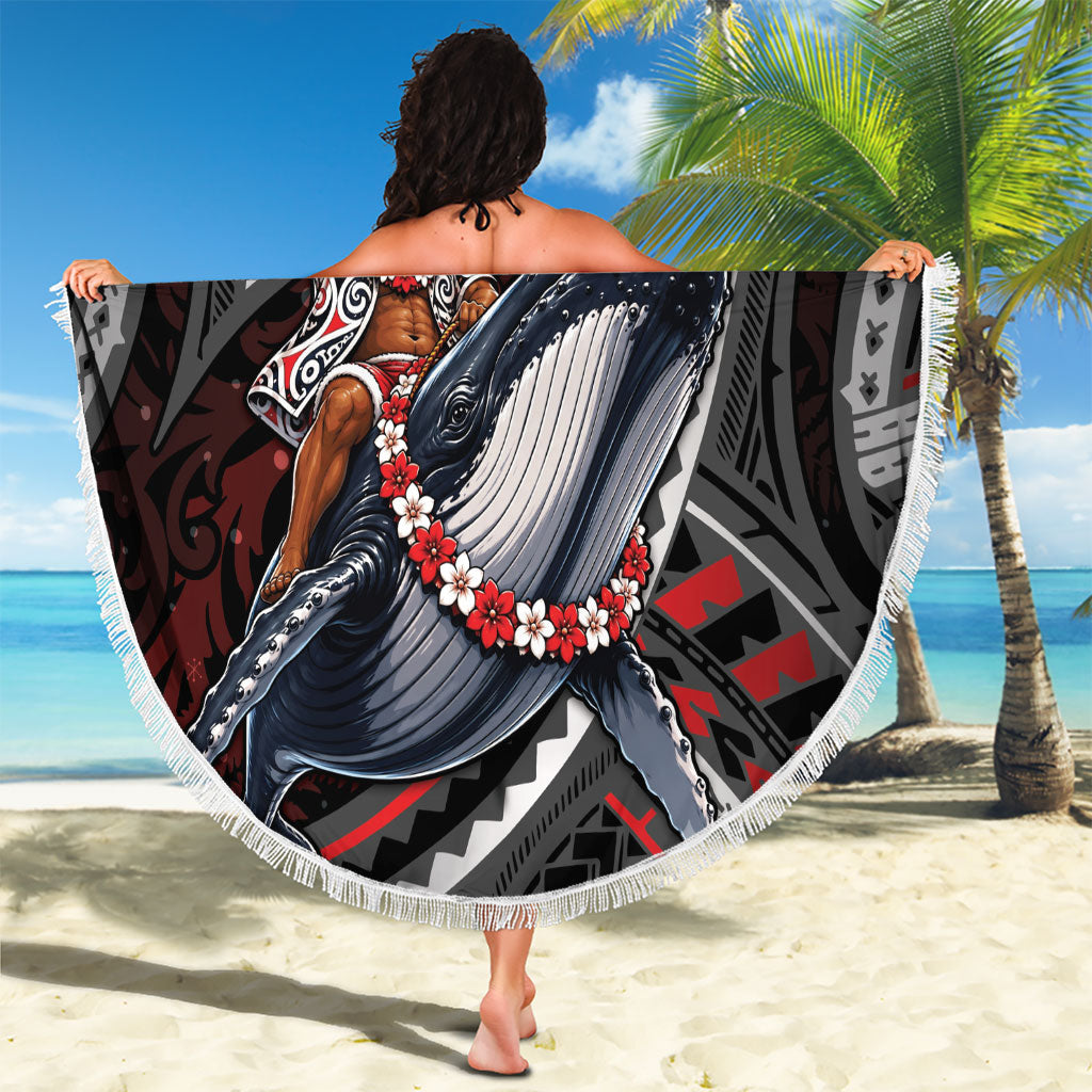 Aotearoa Christmas Beach Blanket Santa Riding Humpback Whale Maori Koru