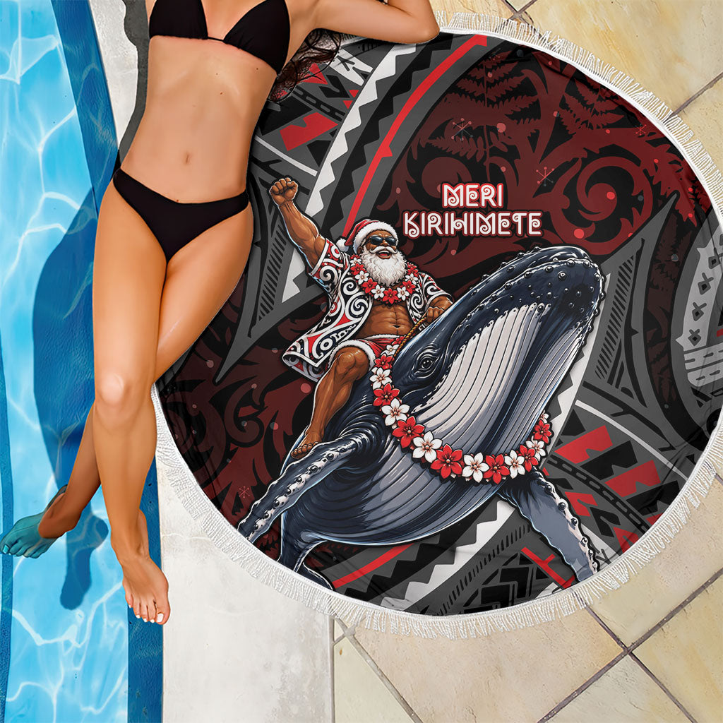 Aotearoa Christmas Beach Blanket Santa Riding Humpback Whale Maori Koru