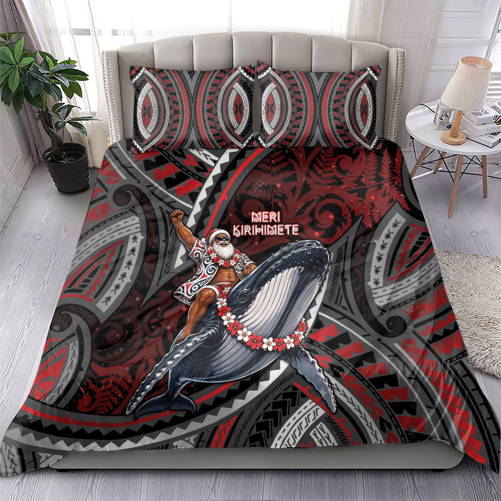 Aotearoa Christmas Bedding Set Santa Riding Humpback Whale Maori Koru