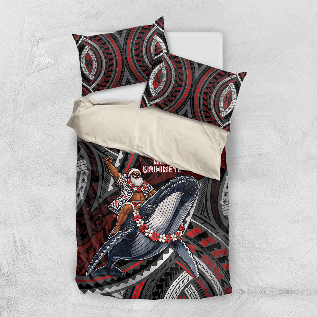 Aotearoa Christmas Bedding Set Santa Riding Humpback Whale Maori Koru