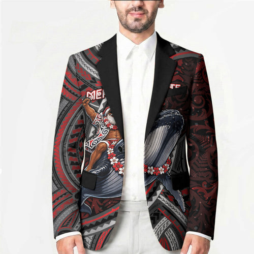 Aotearoa Christmas Blazer Santa Riding Humpback Whale Maori Koru