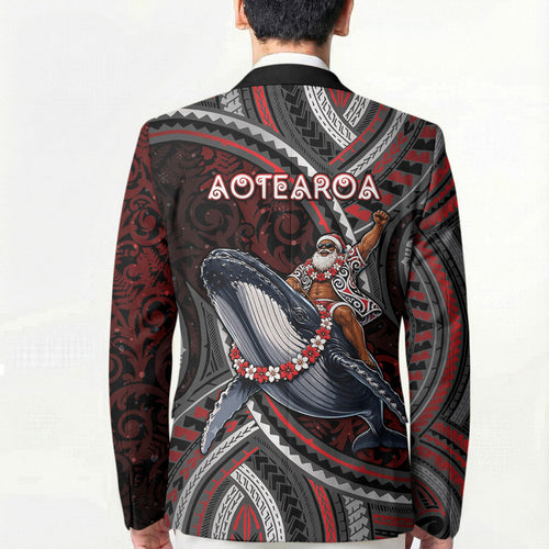 Aotearoa Christmas Blazer Santa Riding Humpback Whale Maori Koru