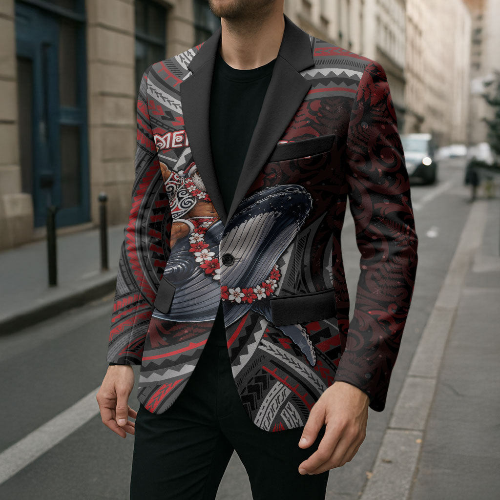 Aotearoa Christmas Blazer Santa Riding Humpback Whale Maori Koru