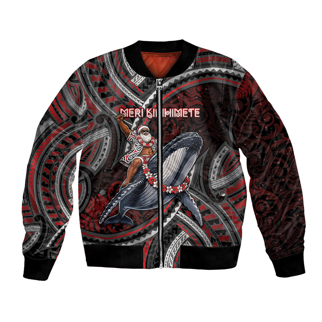 Aotearoa Christmas Bomber Jacket Santa Riding Humpback Whale Maori Koru