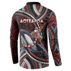 Aotearoa Christmas Button Sweatshirt Santa Riding Humpback Whale Maori Koru