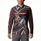 Aotearoa Christmas Button Sweatshirt Santa Riding Humpback Whale Maori Koru