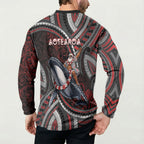 Aotearoa Christmas Button Sweatshirt Santa Riding Humpback Whale Maori Koru