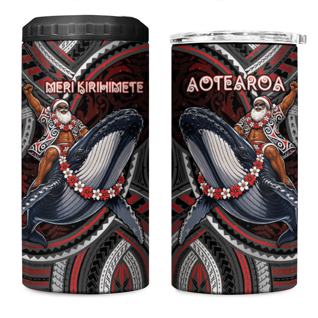 Aotearoa Christmas 4 in 1 Can Cooler Tumbler Santa Riding Humpback Whale Maori Koru