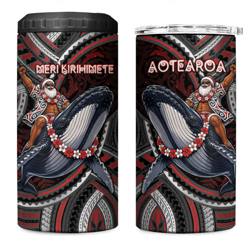 Aotearoa Christmas 4 in 1 Can Cooler Tumbler Santa Riding Humpback Whale Maori Koru