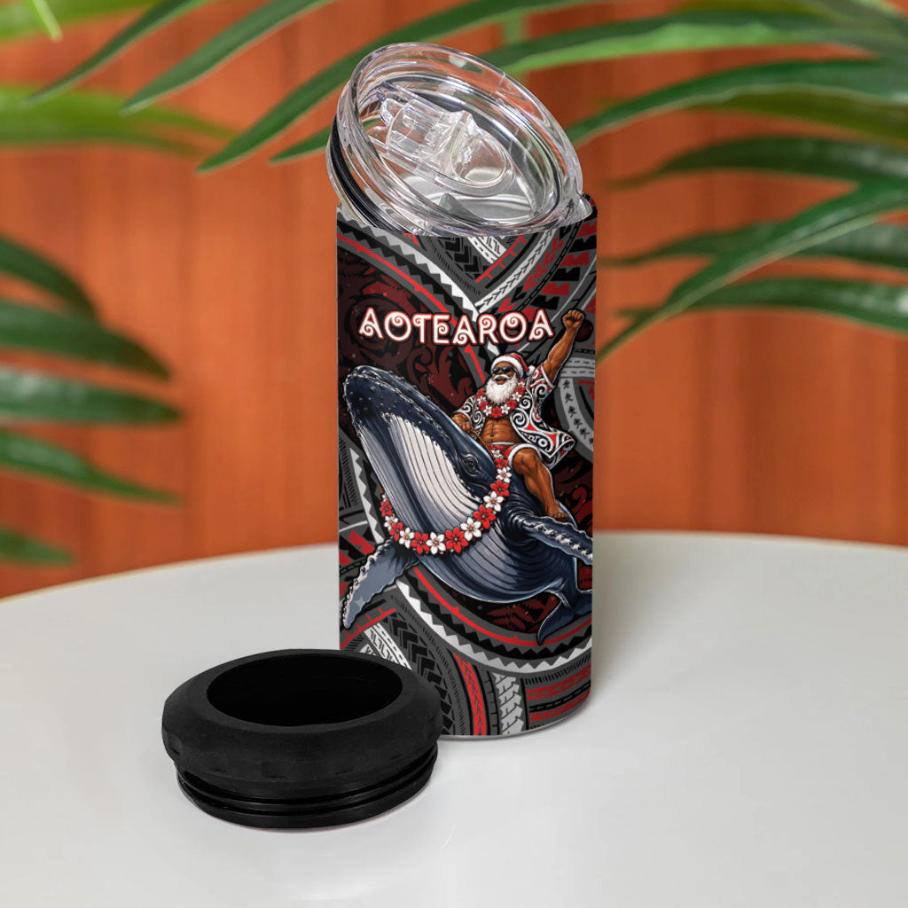 Aotearoa Christmas 4 in 1 Can Cooler Tumbler Santa Riding Humpback Whale Maori Koru
