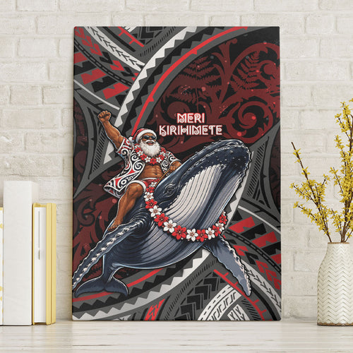 Aotearoa Christmas Canvas Wall Art Santa Riding Humpback Whale Maori Koru