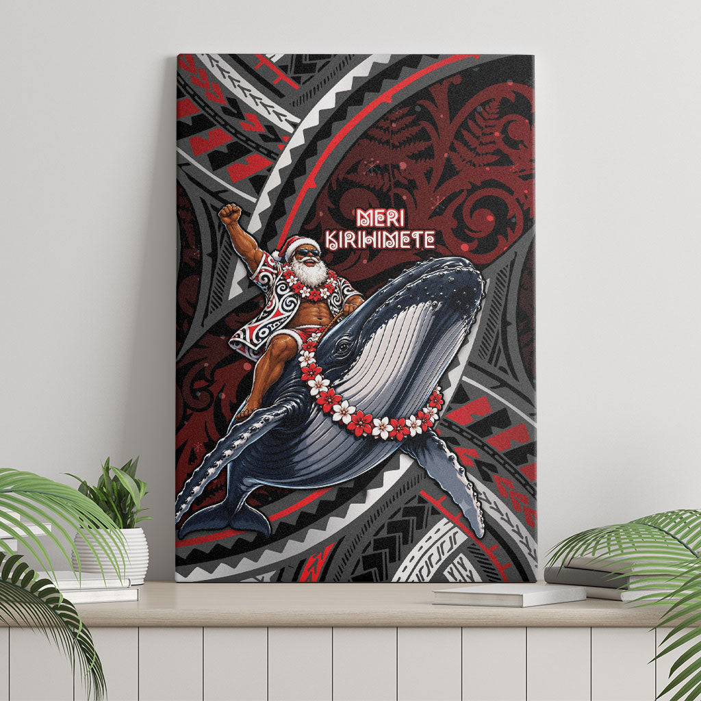 Aotearoa Christmas Canvas Wall Art Santa Riding Humpback Whale Maori Koru