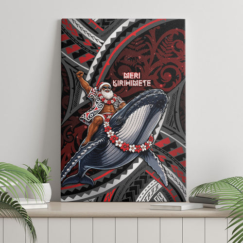 Aotearoa Christmas Canvas Wall Art Santa Riding Humpback Whale Maori Koru
