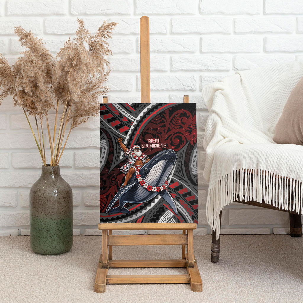Aotearoa Christmas Canvas Wall Art Santa Riding Humpback Whale Maori Koru