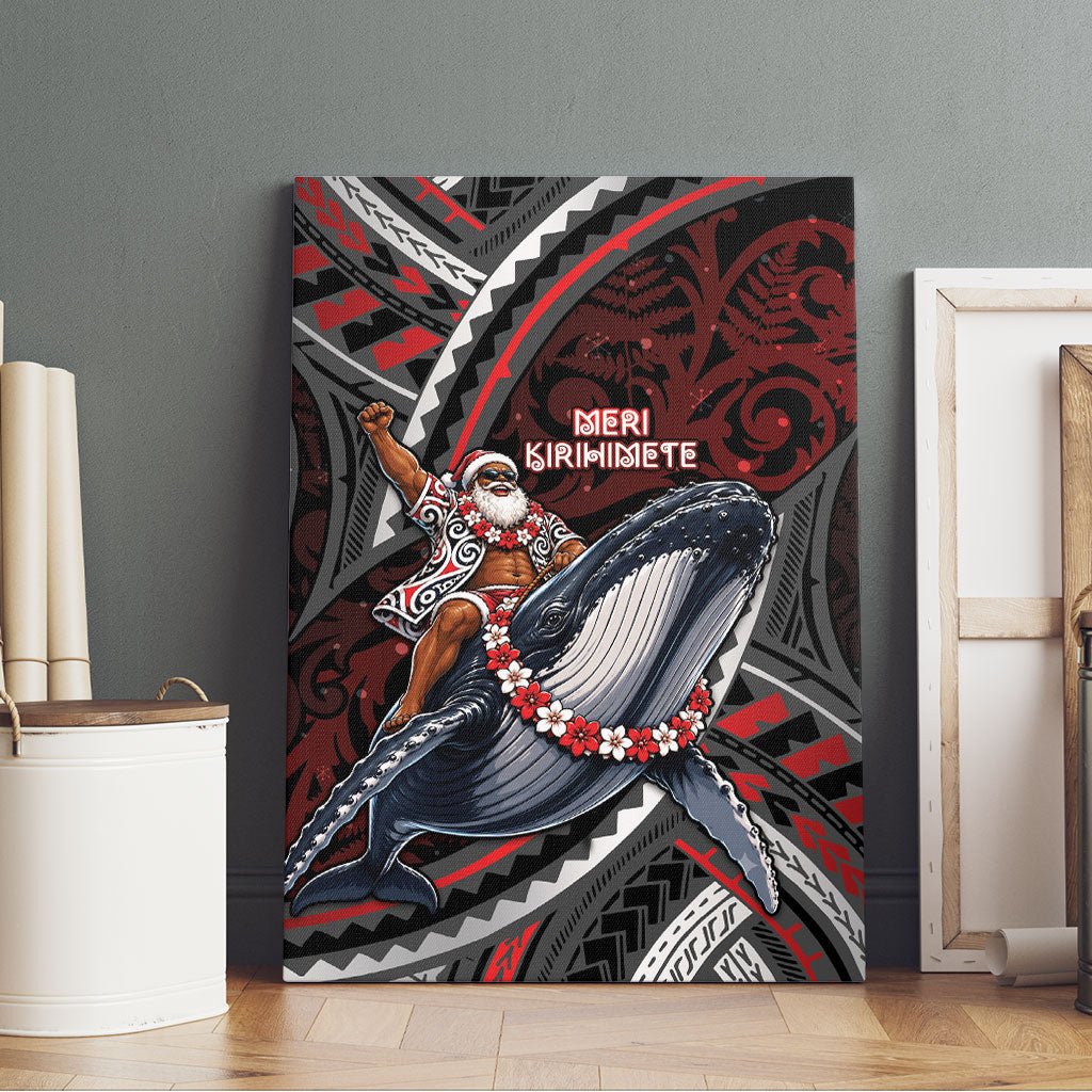 Aotearoa Christmas Canvas Wall Art Santa Riding Humpback Whale Maori Koru