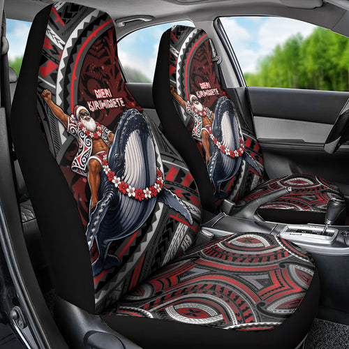 Aotearoa Christmas Car Seat Cover Santa Riding Humpback Whale Maori Koru