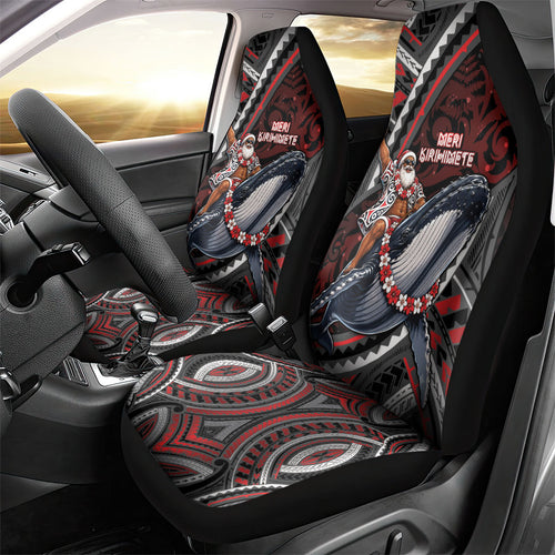 Aotearoa Christmas Car Seat Cover Santa Riding Humpback Whale Maori Koru