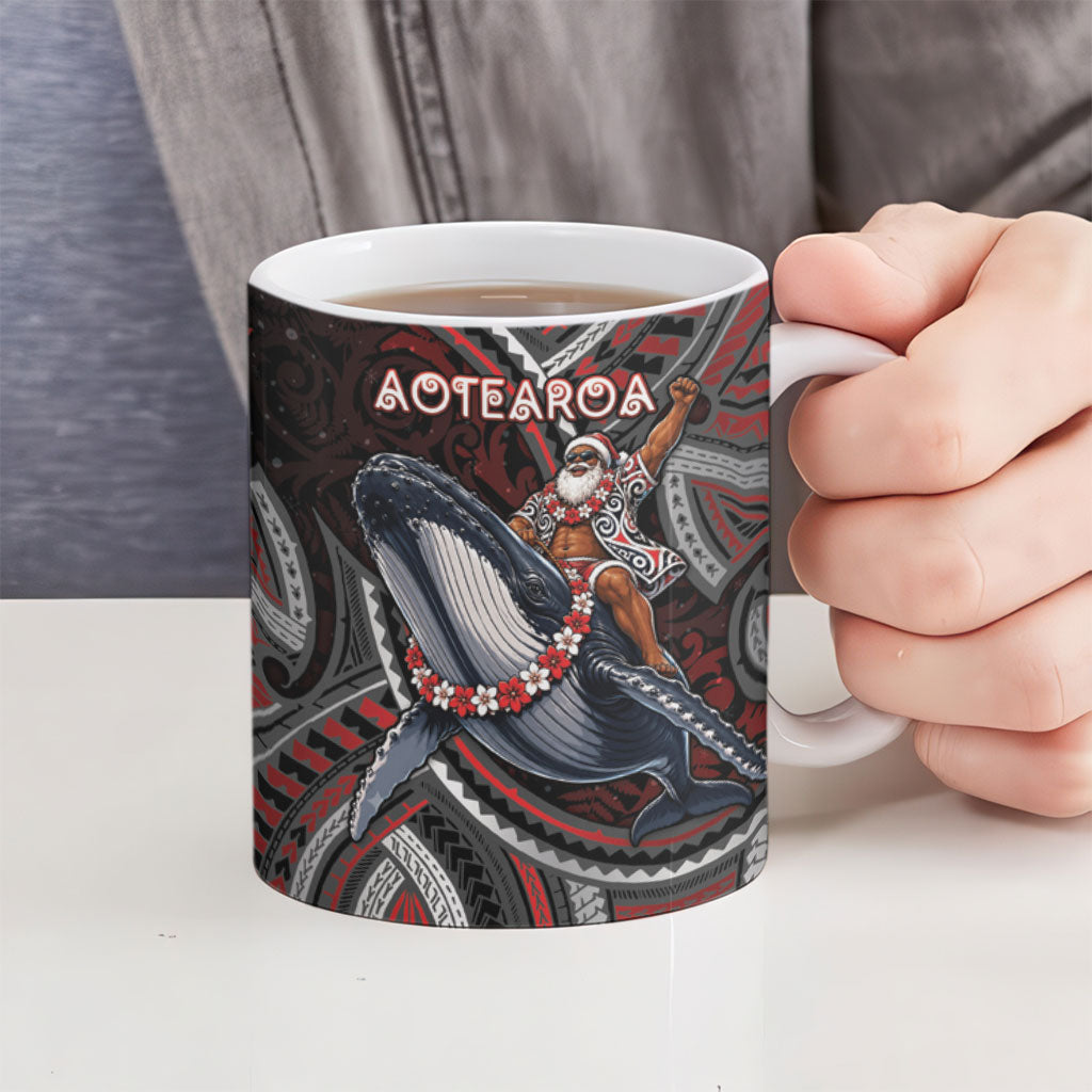 Aotearoa Christmas Ceramic Mug Santa Riding Humpback Whale Maori Koru
