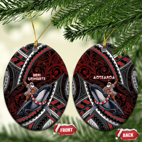 Aotearoa Christmas Ceramic Ornament Santa Riding Humpback Whale Maori Koru