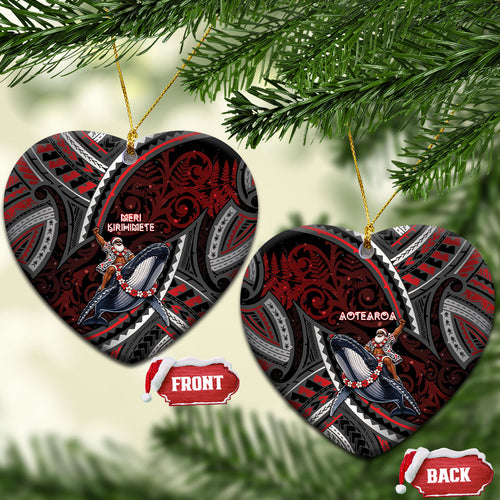 Aotearoa Christmas Ceramic Ornament Santa Riding Humpback Whale Maori Koru