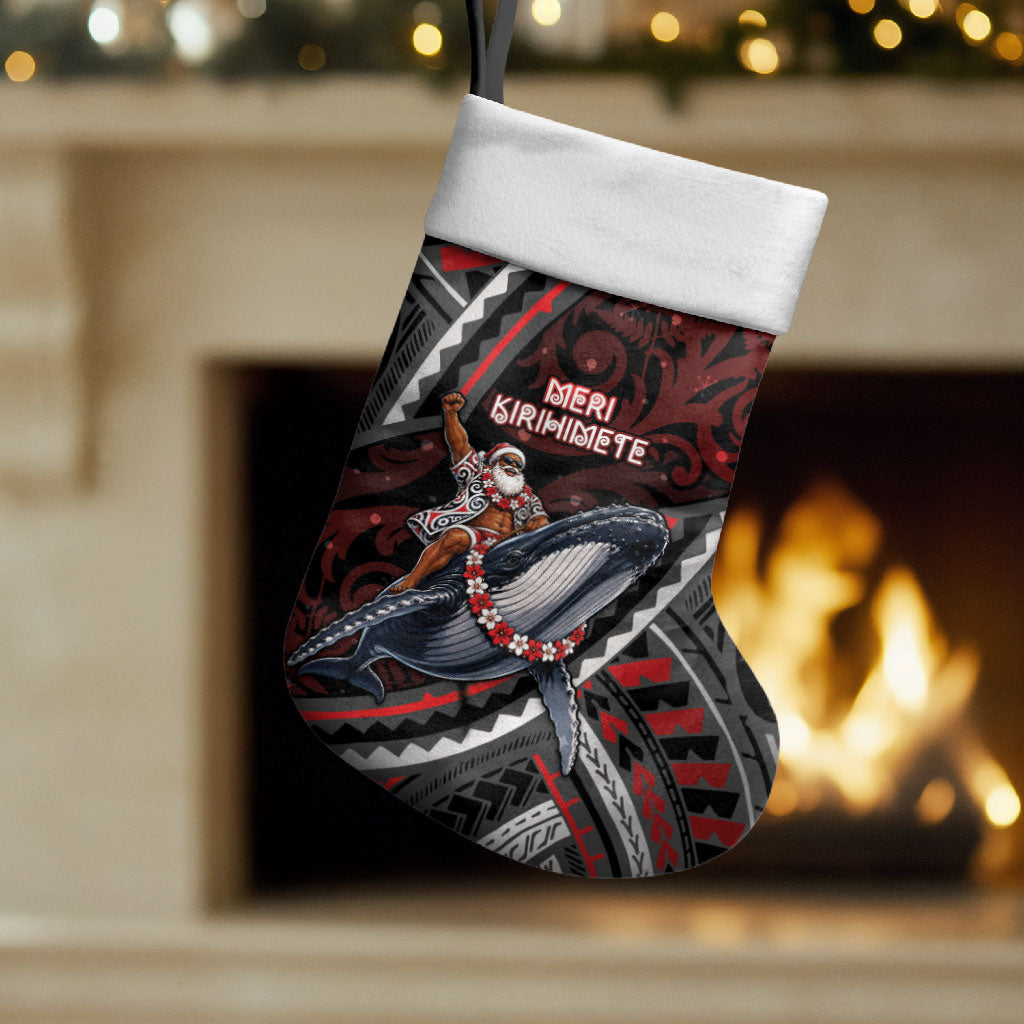 Aotearoa Christmas Stocking Santa Riding Humpback Whale Maori Koru