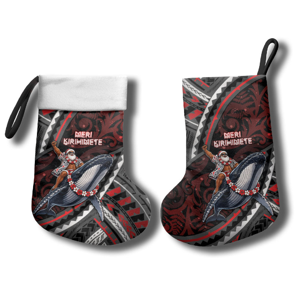 Aotearoa Christmas Stocking Santa Riding Humpback Whale Maori Koru