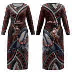Aotearoa Christmas Couples Matching Long Sleeve Bodycon Dress and Hawaiian Shirt Santa Riding Humpback Whale Maori Koru