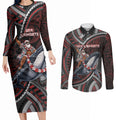Aotearoa Christmas Couples Matching Long Sleeve Bodycon Dress and Long Sleeve Button Shirt Santa Riding Humpback Whale Maori Koru