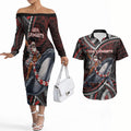Aotearoa Christmas Couples Matching Off The Shoulder Long Sleeve Dress and Hawaiian Shirt Santa Riding Humpback Whale Maori Koru