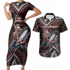 Aotearoa Christmas Couples Matching Short Sleeve Bodycon Dress and Hawaiian Shirt Santa Riding Humpback Whale Maori Koru