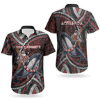 Aotearoa Christmas Couples Matching Short Sleeve Bodycon Dress and Hawaiian Shirt Santa Riding Humpback Whale Maori Koru