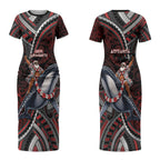 Aotearoa Christmas Couples Matching Short Sleeve Bodycon Dress and Hawaiian Shirt Santa Riding Humpback Whale Maori Koru