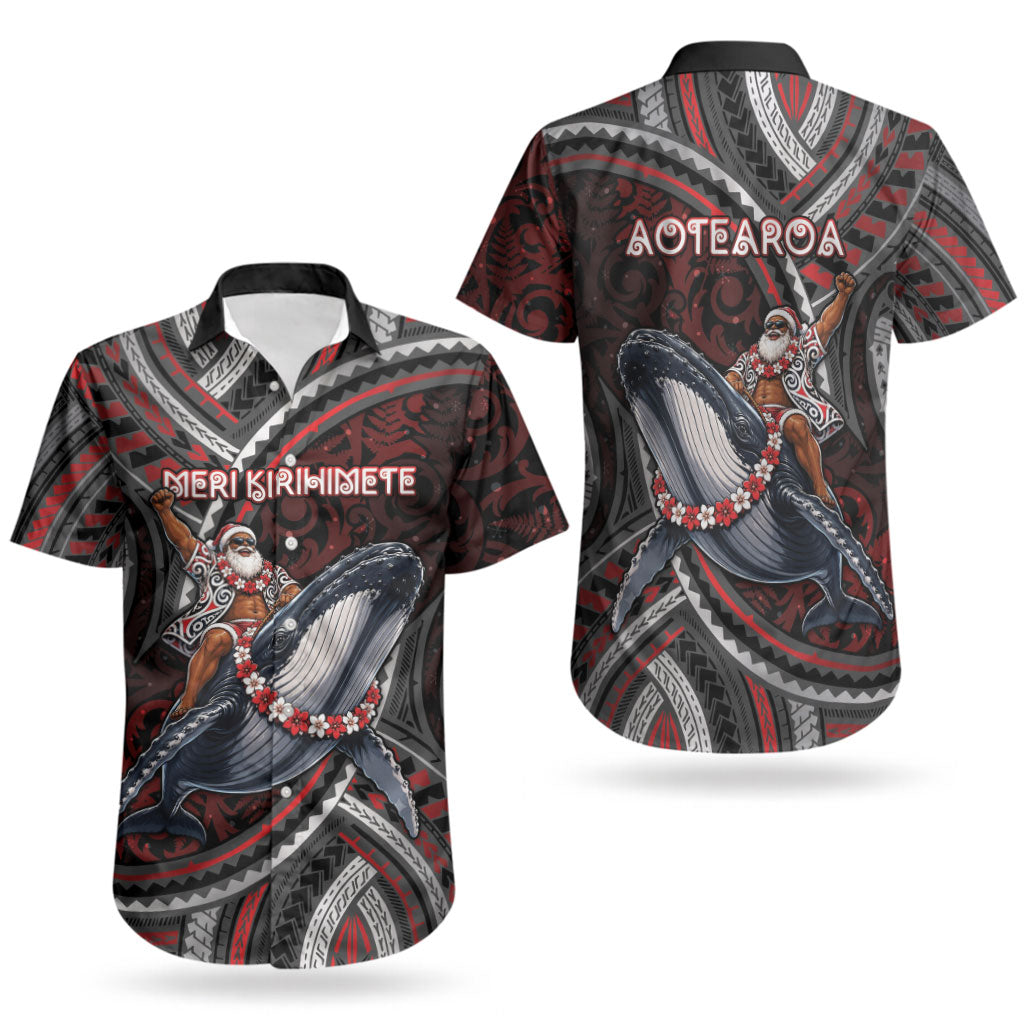 Aotearoa Christmas Couples Matching Summer Maxi Dress and Hawaiian Shirt Santa Riding Humpback Whale Maori Koru