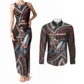 Aotearoa Christmas Couples Matching Tank Maxi Dress and Long Sleeve Button Shirt Santa Riding Humpback Whale Maori Koru