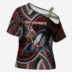 Aotearoa Christmas Cross Shoulder Shirt Santa Riding Humpback Whale Maori Koru