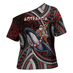 Aotearoa Christmas Cross Shoulder Shirt Santa Riding Humpback Whale Maori Koru